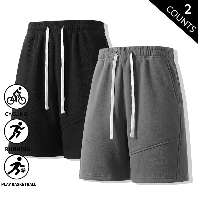 Men's Basic Minimalist Retro 2-Pack Cotton Shorts - Elastic Drawstring, Loose-Fit Comfortable Casual Shorts for Dad's Everyday Wear