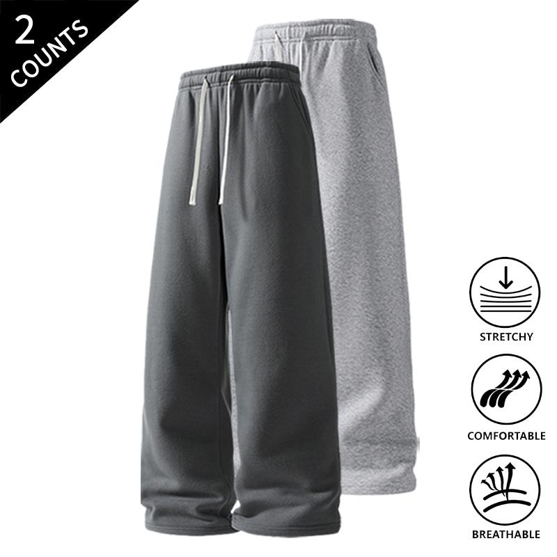 Men’s 2-Pack Baggy Polyester Sweatpants - Drawstring Waist Adapts to Your Fit, Mid-Waist, Loose-Fit, Plain, Stylish, Soft, Breathable, Streetwear Look, Easy Vibe, Athletic Casual Pants for Summer (2-Pack Value for Backup Casual Days)