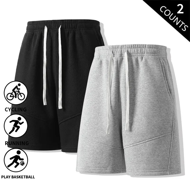 Men's Basic Minimalist Retro 2-Pack Cotton Shorts - Elastic Drawstring, Loose-Fit Comfortable Casual Shorts for Dad's Everyday Wear