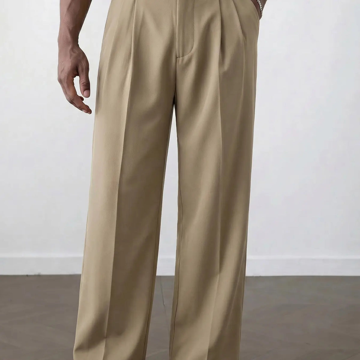 Men's Old Money Suit Pants, Classic Solid Color Elastic Waist Wide Straight Leg, Pleated Flat Front Business Trousers, Versatile for Work & Daily Formal Outfit, Spring Summer Fall