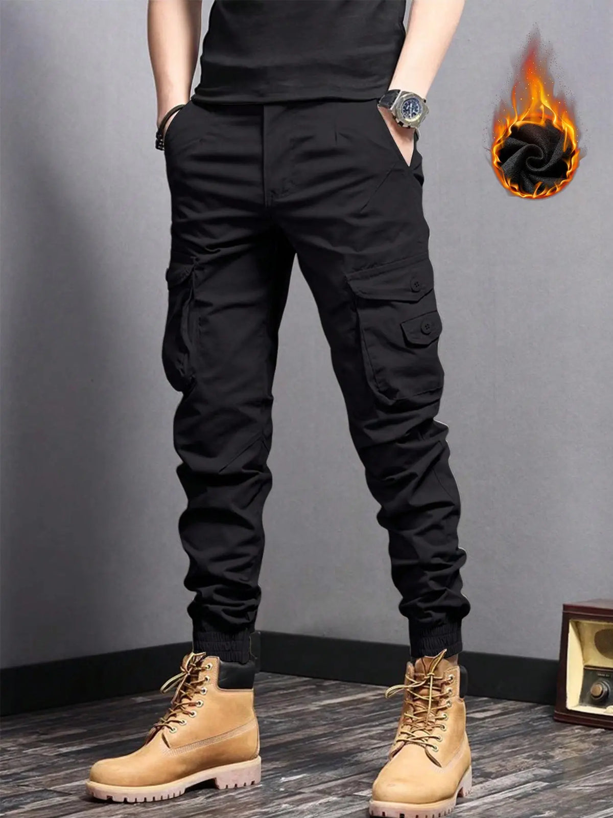 Men's Plain Button Pocket Cargo Pants, Regular Fit Street Fashion Casual Cargo Style Drawstring Waist Jogger Pants For Daily Wear, Woven Bottoms For All Seasons, Drawstring Trousers