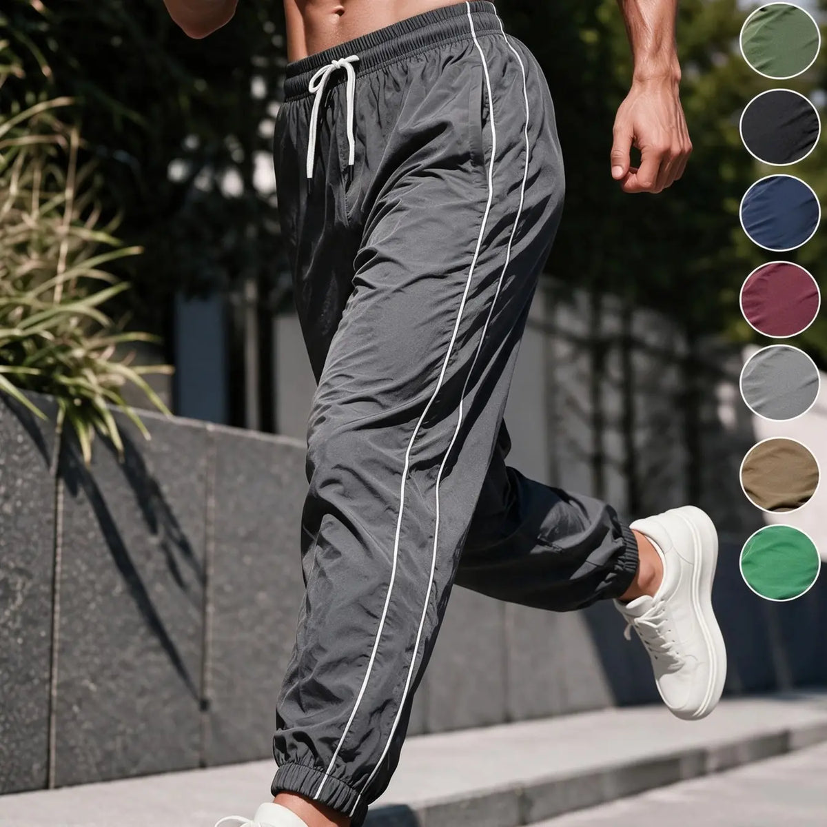Men's Loose-Fit Casual Pants with Drawstring Waist, H-Type Silhouette, Long/regular Length, Ideal for Spring & Fall Outdoor Activities