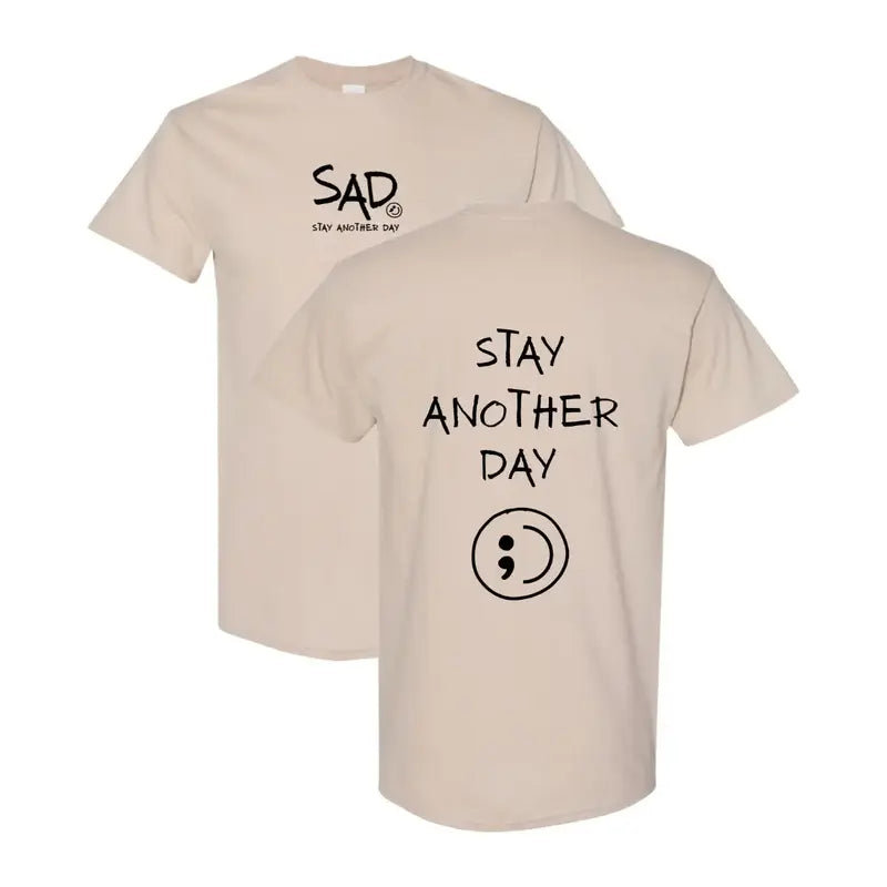 Stay Another Day Men's Cotton Graphic T-Shirt - Short-Sleeve, Loose Fit, Round Neck Crewneck, Minimalist Casual Positivity Graphic Mental Health Awareness Menswear Top, Tshirt
