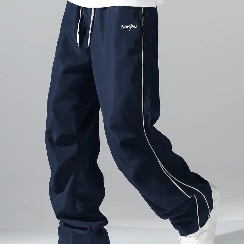 Men's Relaxed Fit Summer Woven Pants - Menswear Sportswear, Lightweight Athletic Fabric, Straight Leg with White Side Stripes, Non-Stretch, Machine Washable 100% Polyester Outdoor Trousers#SummerVibes