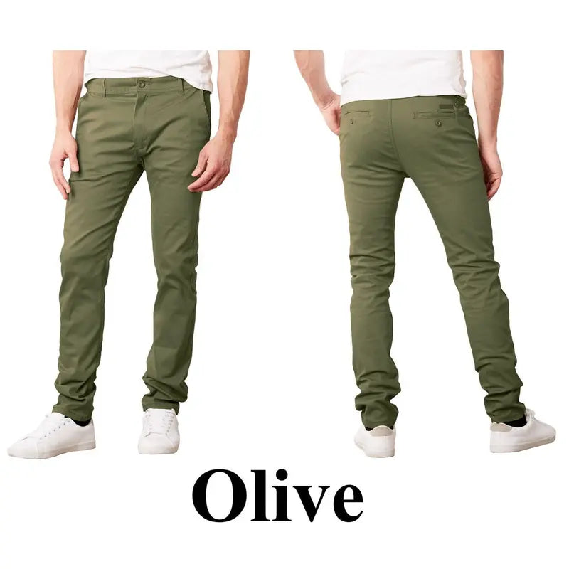 Men's Slim Fit Cotton Stretch Fabric Casual Chino Pants Menswear Trouser Stretchy
