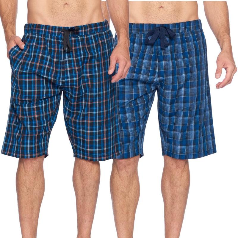 Ashford & Brooks Men's 2-Pack Comfy Cotton-Polyester Sleep Shorts - Roomy Fit, Moisture-Wick, Contrast Ribbon, Pockets, Drawstring, Adjustable Bottom Men's Shorts, All-Season Nightwear Pants & Casual Loungewear (Great for Father’s Day, Birthdays)
