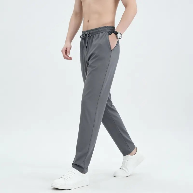 Men's 3-Pack Ice Silk Cooling Pants - Menswear, Classic, Stretch, Thin, Breathable, Wrinkle-Resistant, Quick-Dry Straight-Leg Casual Pants for Daily & Outdoor Occasions