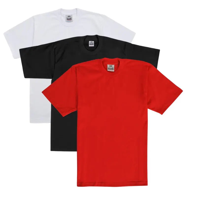 Pro Club 3-Pack Men's Thick Cotton Crew Neck Short Sleeve Tops, Casual Plain Classic Collar Day T-Shirts