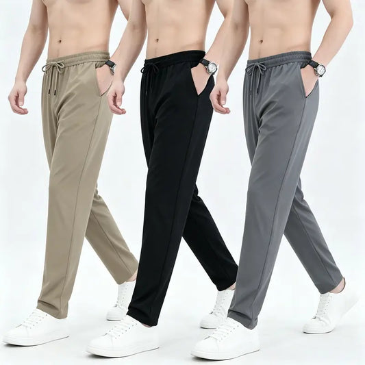 Men's 3-Pack Ice Silk Cooling Pants - Menswear, Classic, Stretch, Thin, Breathable, Wrinkle-Resistant, Quick-Dry Straight-Leg Casual Pants for Daily & Outdoor Occasions