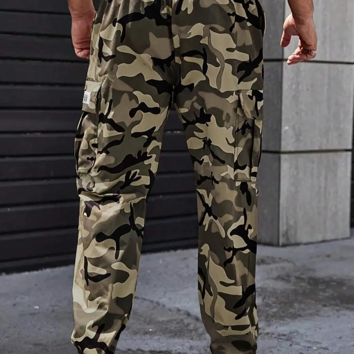 Men's Camouflage Cargo Pants, Casual Streetwear Trousers with Multiple Pockets, Adjustable Waist and Elastic Ankles, Casual Outdoor Wear, 100% Polyester, Eu Size, Casual Fitted Cut