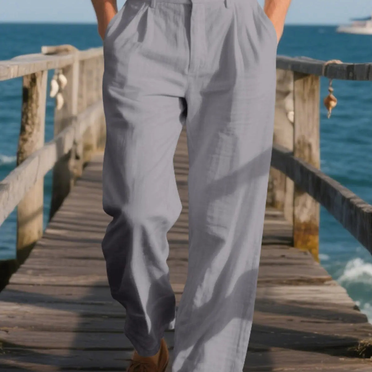 Men's Pleated Linen Breathable Straight Leg, Single Button Front, Loose Fit, Relaxed Fit, Beach Vacation, Business, Solid Color, Multicolor, Button Front Trousers