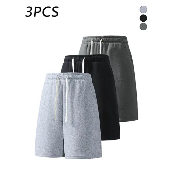 3-pack men’s summer casual shorts, elastic waistband, loose straight fit, comfortable breathable fabric