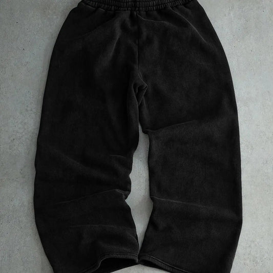 Men's Straight Leg Cuffed Drawstring Pants with Drawstring Waist, Side Print Design, Casual Fitted Style, All Season Wear, Essential Daily Drawstring Trousers