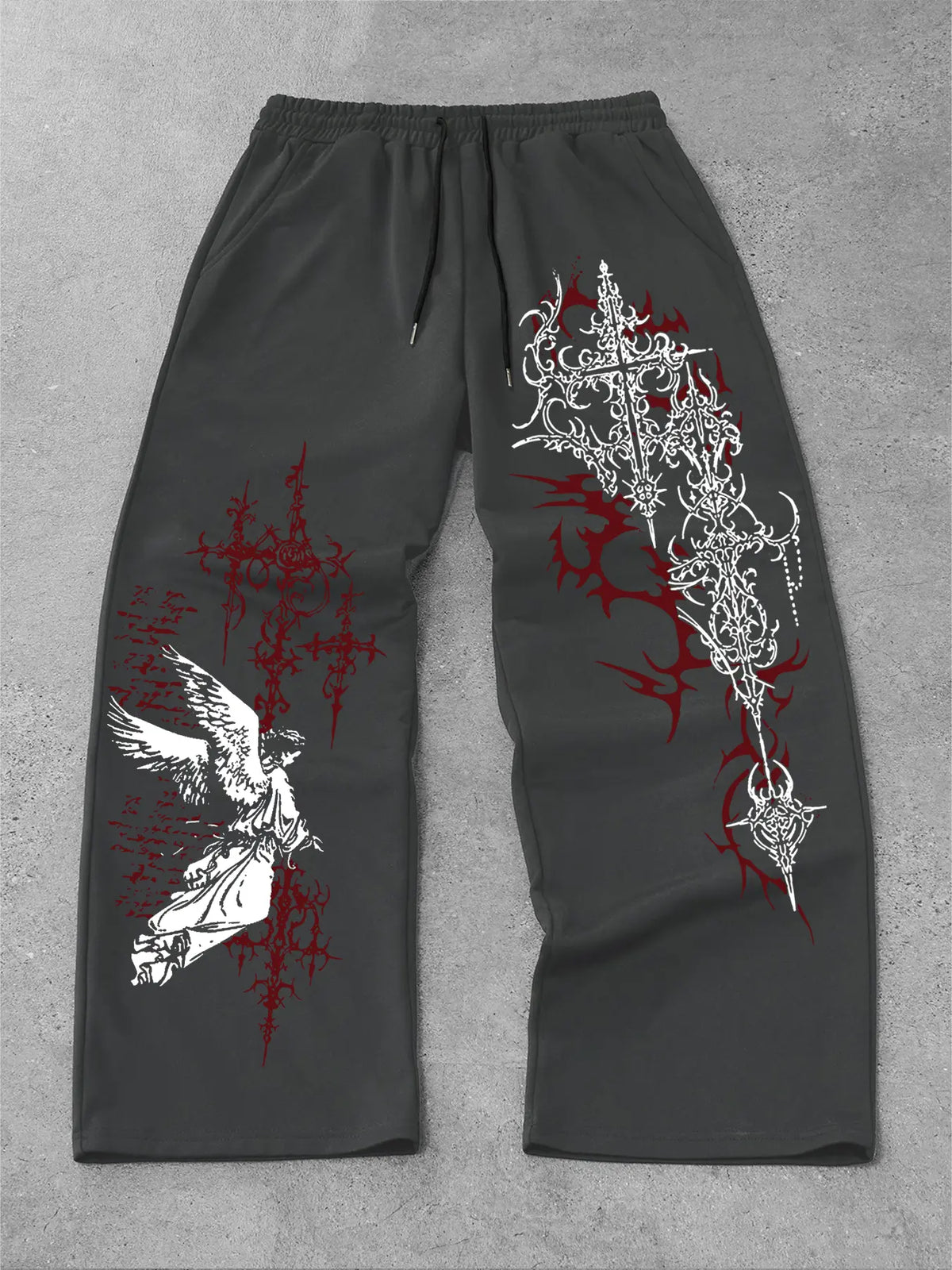 Men's Straight-Leg Long Pants with Gothic Print, Casual Fashion Bottoms, Comfortable and Stylish, Perfect for Daily Wear