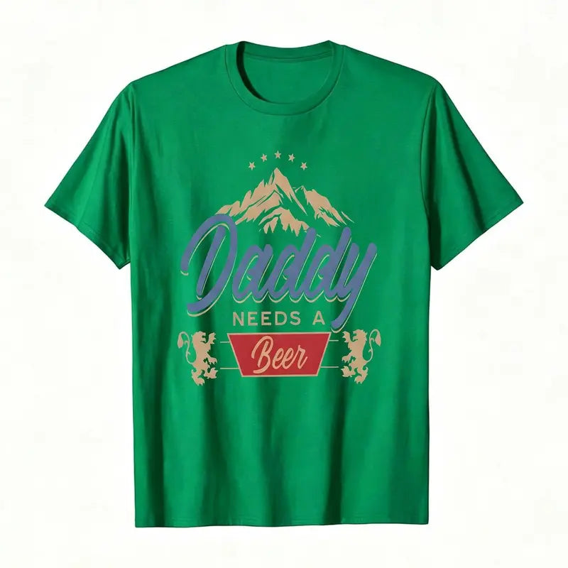 Daddy Needs A Beer Vintage 100%cotton T-Shirt | 180G Heavyweight Cotton | Oversized Boxy Fit Retro Streetwear Casual Crewneck Menswear Tops