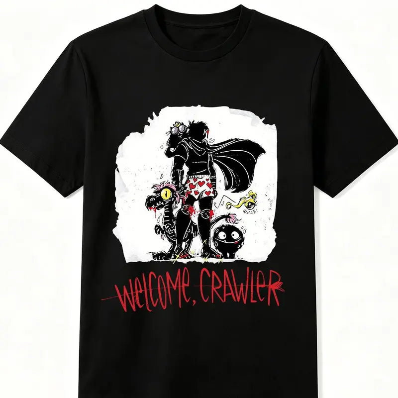 Dungeon Crawler Carl Printed Soft Cotton Men's Tshirt, Streetwear Sports Top with Gothic Creature Art, DCC Sci-Fi LitRPG Book Fan Gift for Halloween - Ideal for Family Shopping, Going Out