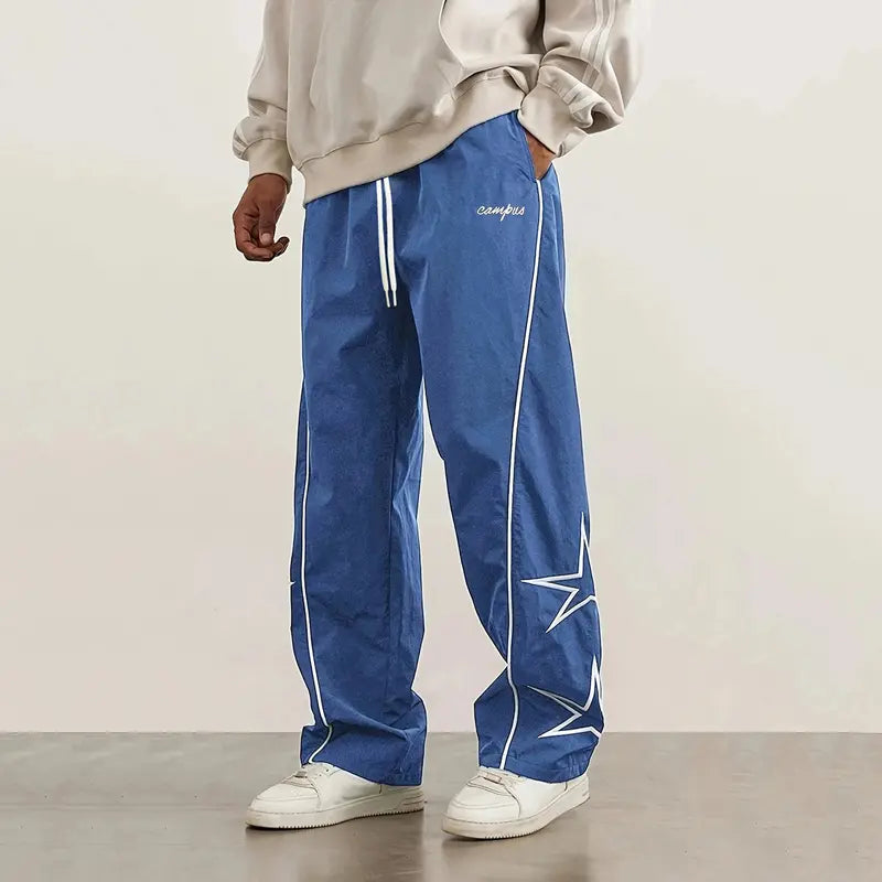 Men's 3-Pack Slim-Fit Activewear Track Pants - Menswear with Star Print, White Side Stripes, Elastic Easy Drawstring Fit Waistband for Casual Everyday Wear, Athletic Use