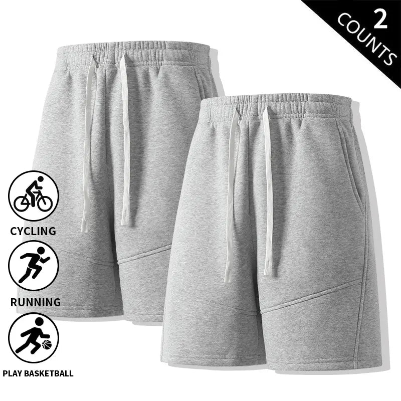 Men's Basic Minimalist Retro 2-Pack Cotton Shorts - Elastic Drawstring, Loose-Fit Comfortable Casual Shorts for Dad's Everyday Wear