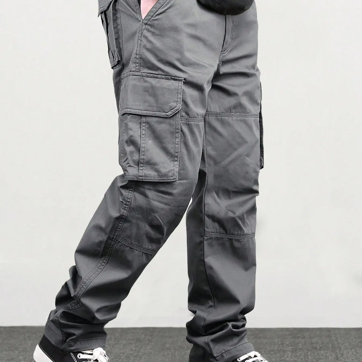 Men's Loose Solid Casual Slant Pocket Drawstring Waist Cargo Pants, Casual Street Style Straight Leg Trousers for Outdoor Hiking Fishing, Woven Bottoms for All Seasons Pants
