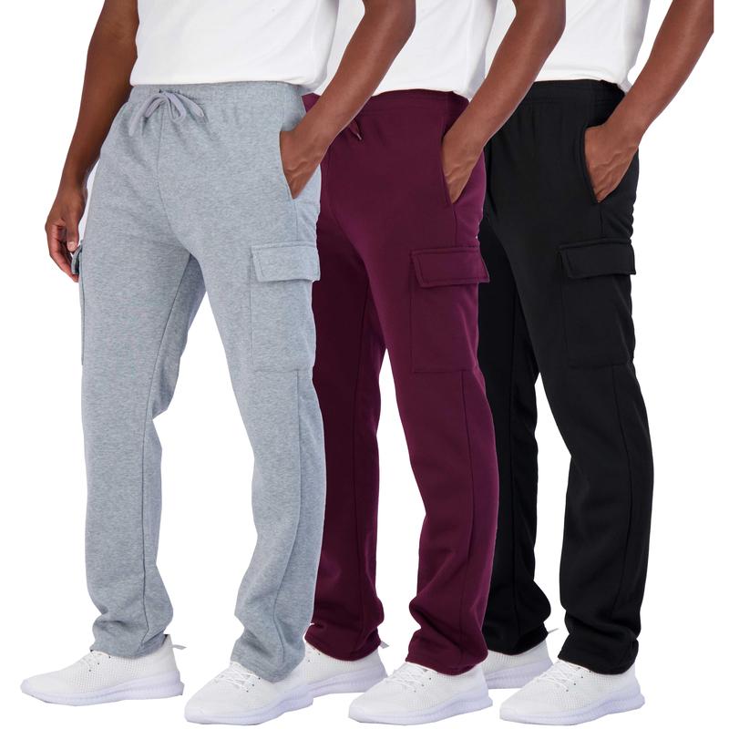 Real Essentials 3 Pack: Men's Tech Fleece Open Bottom Cargo Sweatpants with Pockets (Available In Big & Tall)