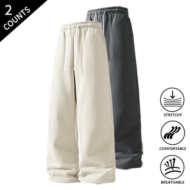 Men’s 2-Pack Baggy Polyester Sweatpants - Drawstring Waist Adapts to Your Fit, Mid-Waist, Loose-Fit, Plain, Stylish, Soft, Breathable, Streetwear Look, Easy Vibe, Athletic Casual Pants for Summer (2-Pack Value for Backup Casual Days)