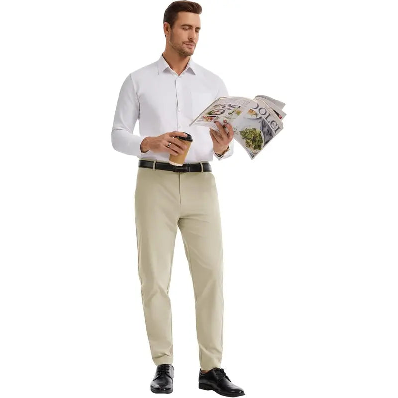 Runcati Mens Slim Fit Dress Pants Stretch Skinny Slacks Casual Tapered Chinos Work Pant Trousers suit trousers