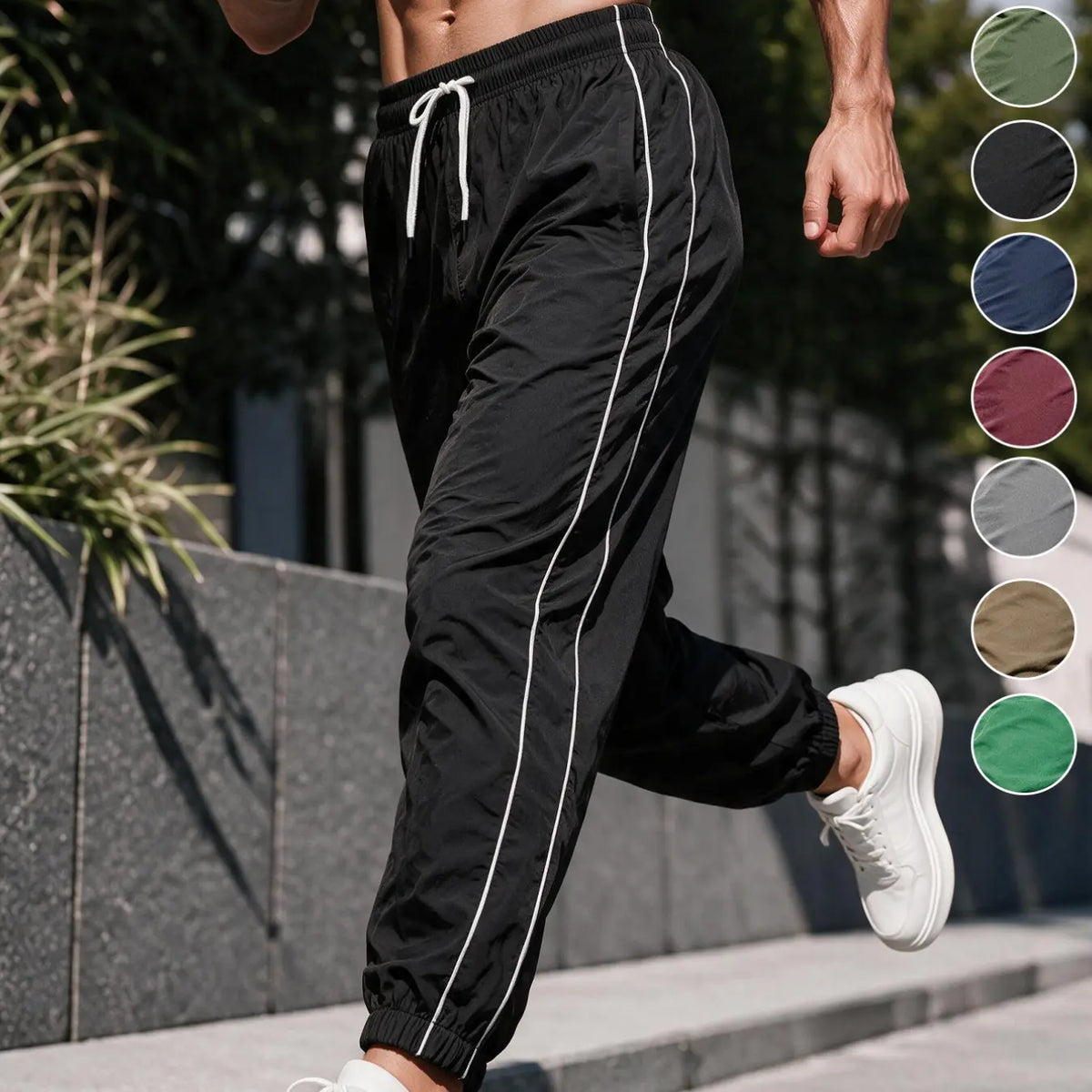 Men's Loose-Fit Casual Pants with Drawstring Waist, H-Type Silhouette, Long/regular Length, Ideal for Spring & Fall Outdoor Activities