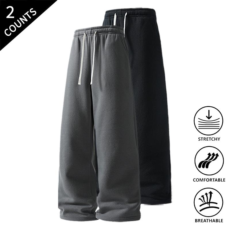 Men’s 2-Pack Baggy Polyester Sweatpants - Drawstring Waist Adapts to Your Fit, Mid-Waist, Loose-Fit, Plain, Stylish, Soft, Breathable, Streetwear Look, Easy Vibe, Athletic Casual Pants for Summer (2-Pack Value for Backup Casual Days)
