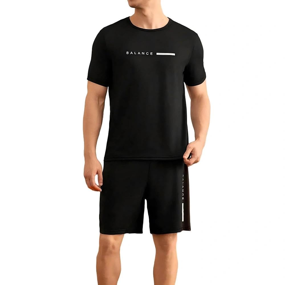 2 Piece Men T Shirt Lounge Set Short Sleeve Crew Neck Men and Matching Shorts Casual Home Wear Relaxed Fit Daily Sleep Set