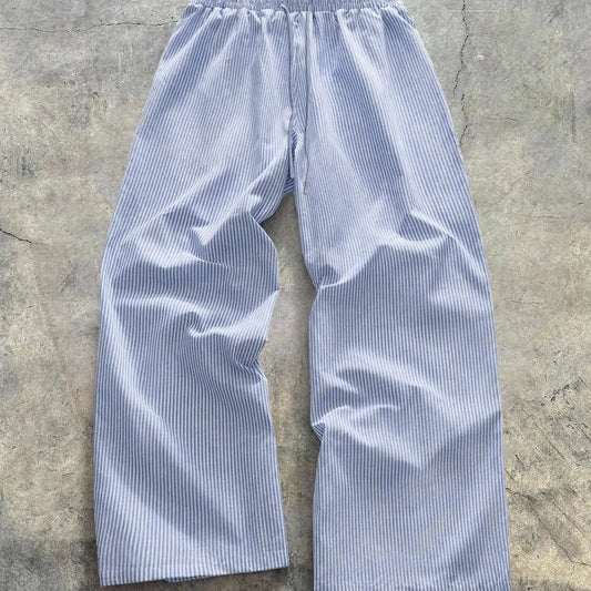 Unisex Striped Wide Leg, Drawstring Waisted, Casual Slacks, Casual Loose Fit Trousers, Breathable Comfort Design, Suitable for Daily Wear, Leisure and Home Use, Casual Fashion Bottoms