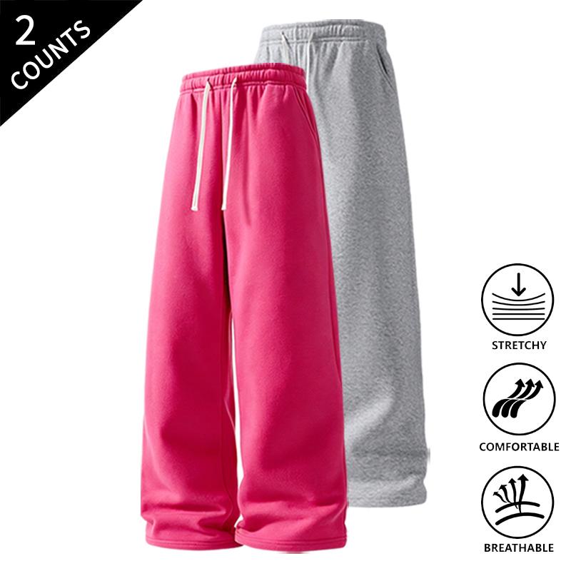 Men’s 2-Pack Baggy Polyester Sweatpants - Drawstring Waist Adapts to Your Fit, Mid-Waist, Loose-Fit, Plain, Stylish, Soft, Breathable, Streetwear Look, Easy Vibe, Athletic Casual Pants for Summer (2-Pack Value for Backup Casual Days)