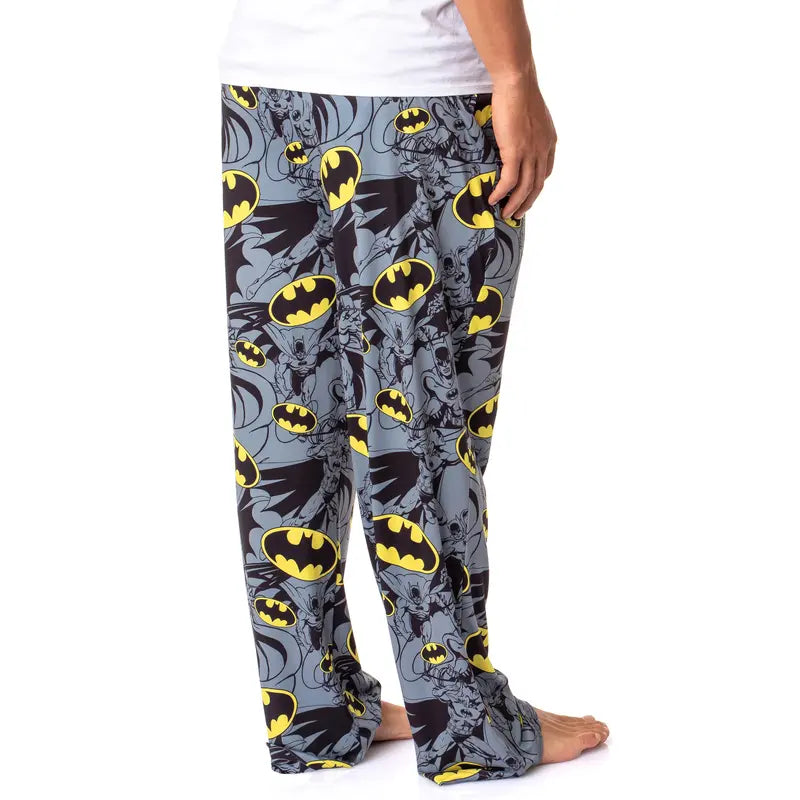 DC Comics Batman Men's Retro Classic Bat Symbol Print Pajama Pants - Polyester Fabric, Tie-Closure Men's Sleepwear & Loungewear Apparel