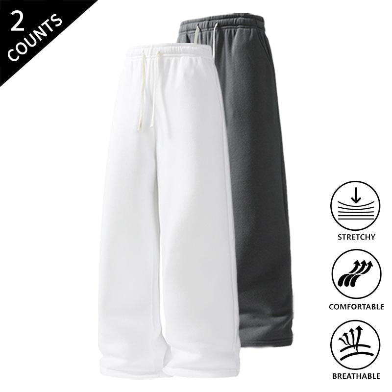 Men’s 2-Pack Baggy Polyester Sweatpants - Drawstring Waist Adapts to Your Fit, Mid-Waist, Loose-Fit, Plain, Stylish, Soft, Breathable, Streetwear Look, Easy Vibe, Athletic Casual Pants for Summer (2-Pack Value for Backup Casual Days)
