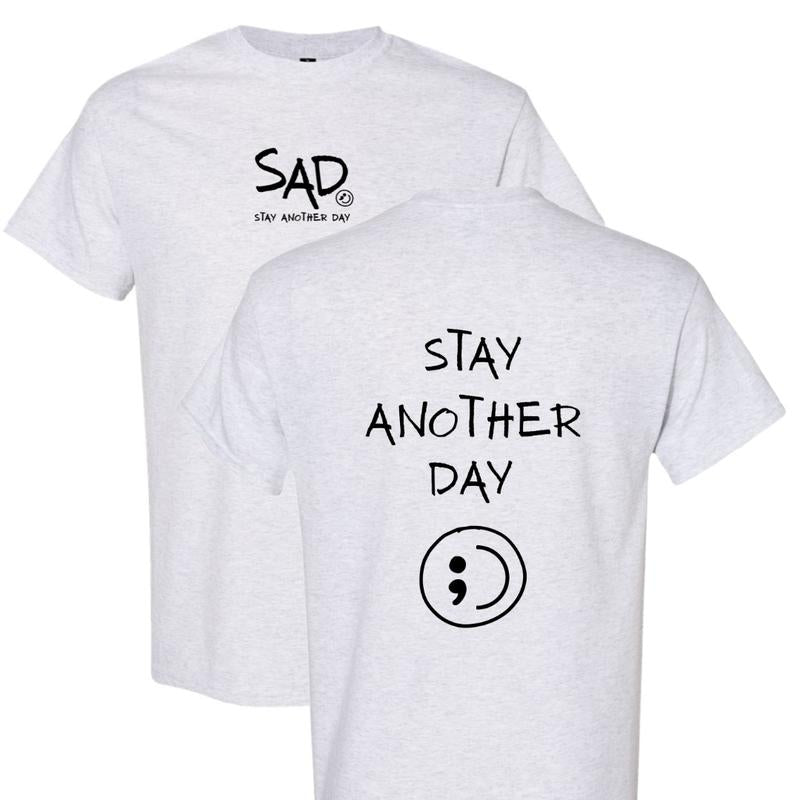 Stay Another Day Men's Cotton Graphic T-Shirt - Short-Sleeve, Loose Fit, Round Neck Crewneck, Minimalist Casual Positivity Graphic Mental Health Awareness Menswear Top, Tshirt