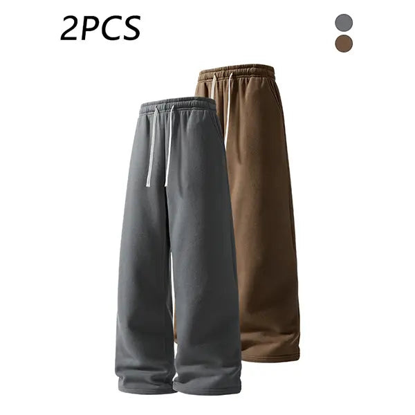 2-pack men’s casual straight sweatpants with adjustable drawstring elastic waistband, loose straight-leg design, skin-friendly comfortable fabric