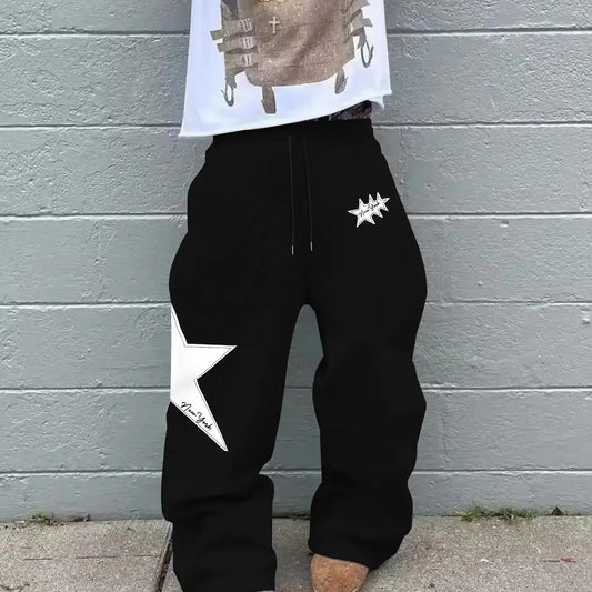 Men's Fashion Polyester Casual Straight Leg Pants, Loose Fit Star Print, Ideal for Daily Wear, Trendy and Versatile, Menswear