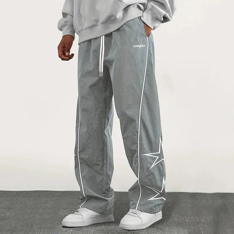Men's 3-Pack Slim-Fit Activewear Track Pants - Menswear with Star Print, White Side Stripes, Elastic Easy Drawstring Fit Waistband for Casual Everyday Wear, Athletic Use