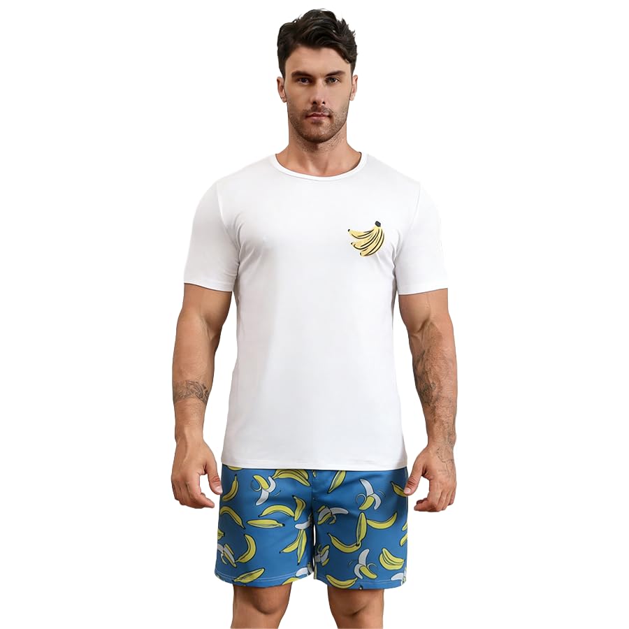 Men's Summer Pajama Set - Short Sleeve Top & Shorts Lounge Wear