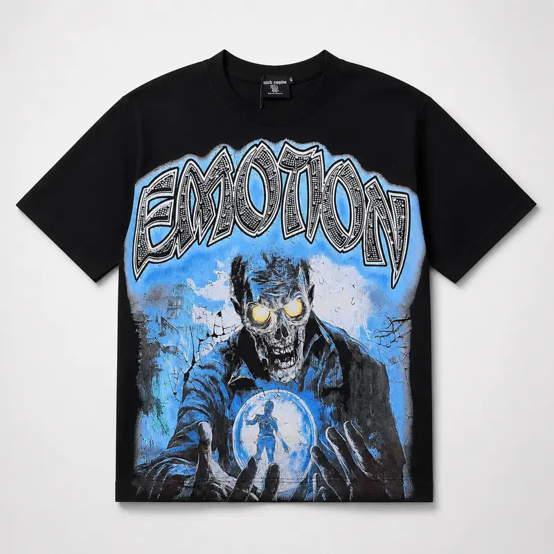 RMIXED EMOTION Rhinestone Graphic T-Shirt Men Women Oversized Cotton Tee Short Sleeve Crew Neck Streetwear Top Angel Print Gothic Y2K Hip Hop Casual Summer Shirt