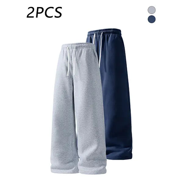 2-pack men’s casual straight sweatpants with adjustable drawstring elastic waistband, loose straight-leg design, skin-friendly comfortable fabric