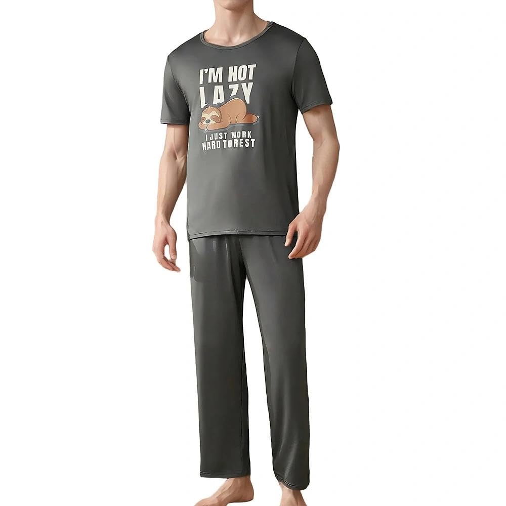 Mens Pajamas Set Lightweight Summer Pjs Sleepwear Soft Comfy Short Sleeve Crew Neck Loungewear 2 Piece