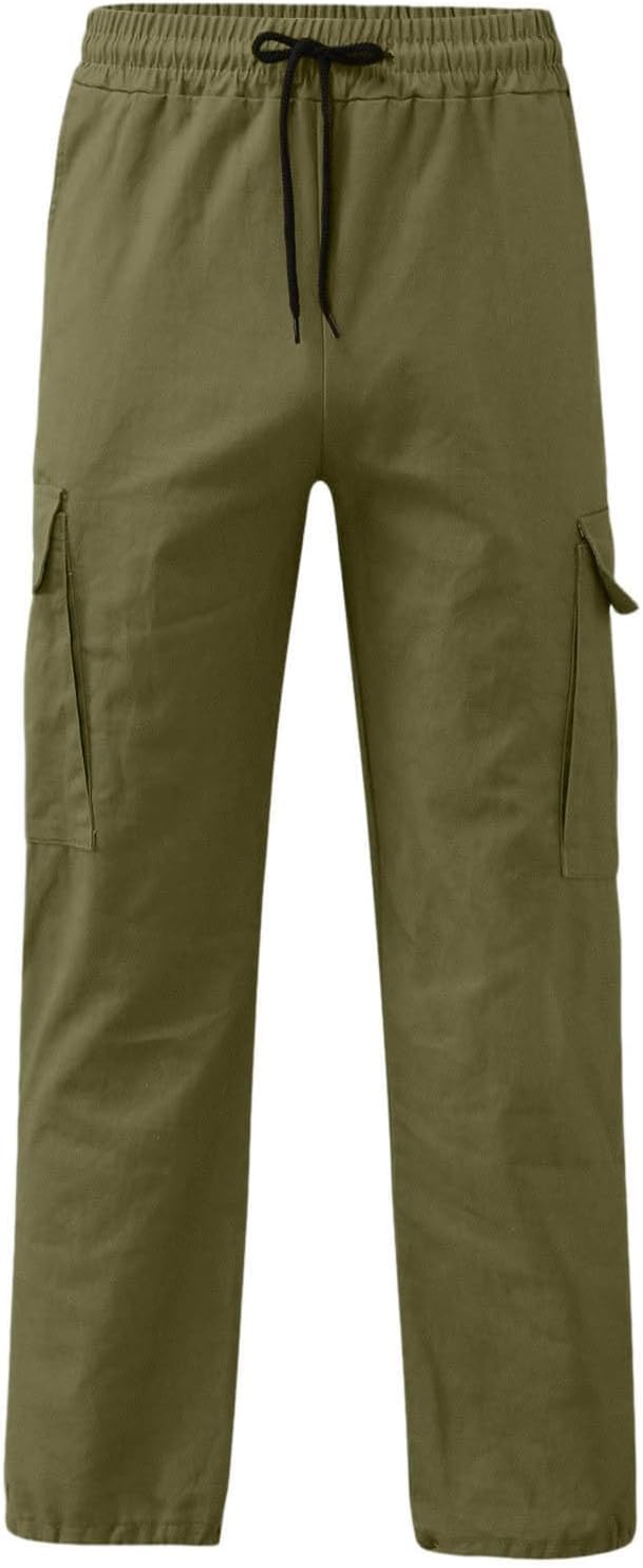 Cargo Pants for Men Elastic Waist Work Pants with Drawstring Multi Pockets Hiking Lightweight Tactical Trousers
