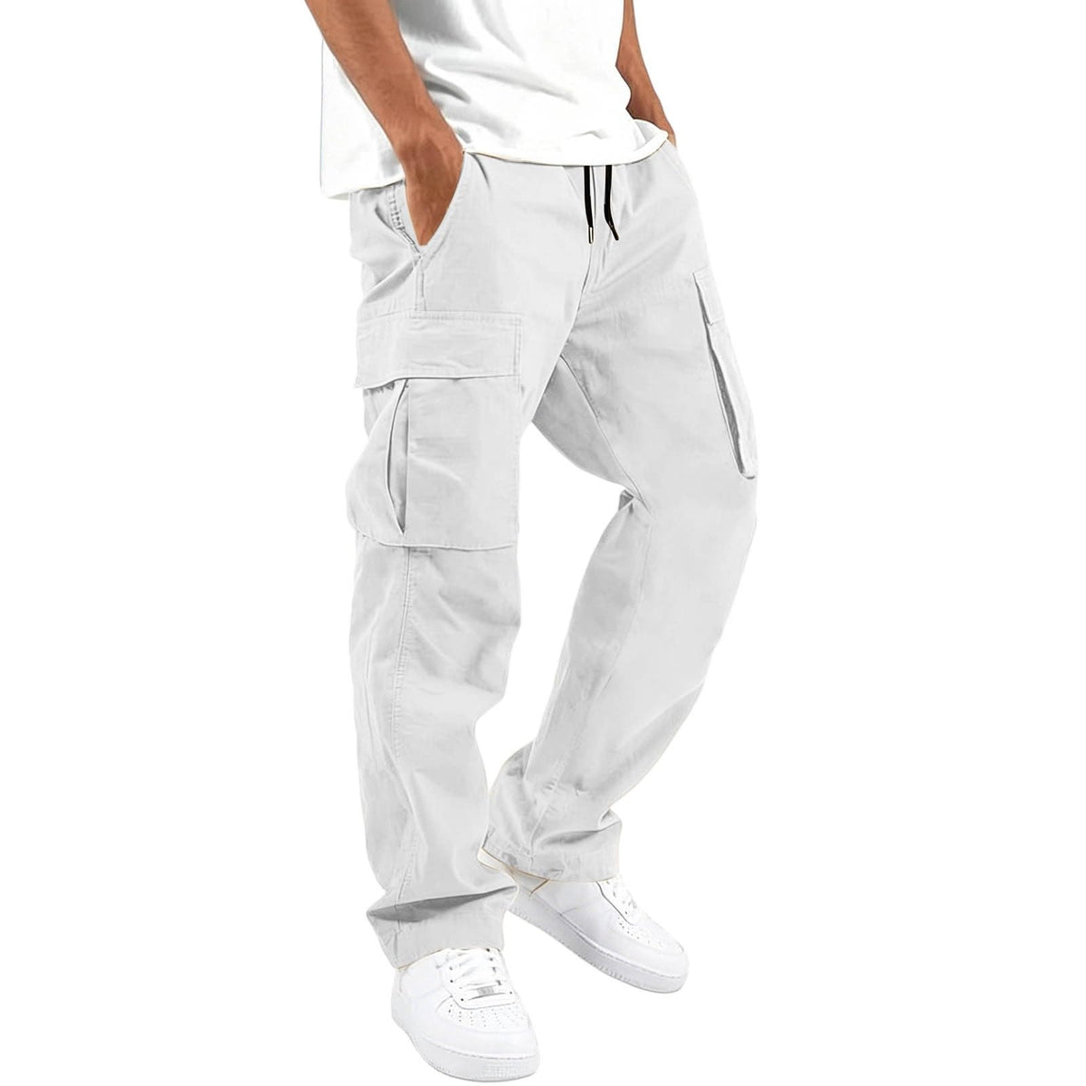 Cargo Pants for Men Elastic Waist Work Pants with Drawstring Multi Pockets Hiking Lightweight Tactical Trousers