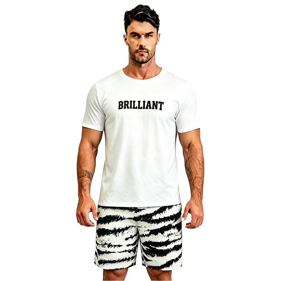 Men's Summer Pajama Set - Short Sleeve Top & Shorts Lounge Wear