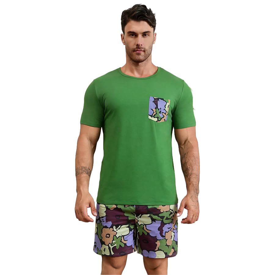Men's Summer Pajama Set - Short Sleeve Top & Shorts Lounge Wear