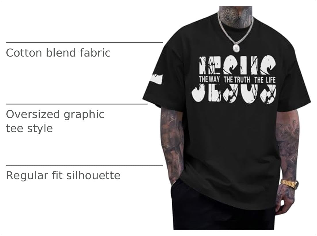 Christian Jesus Faith Shirts for Men God Religious Cross Bible Verse Inspirational Shirt Oversized Graphic Tees Tops