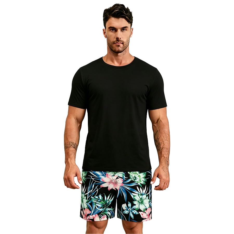 Men's Summer Pajama Set - Short Sleeve Top & Shorts Lounge Wear