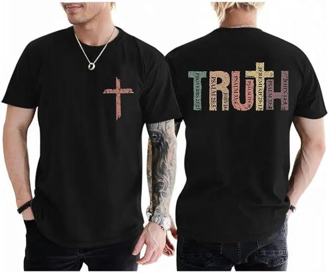 Men Faith Over Fear Christian Cross Graphic Short Sleeve T-Shirt