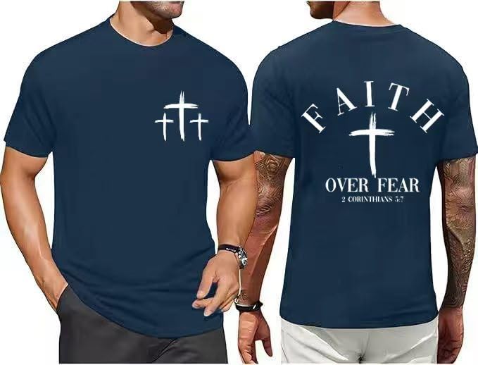 Men Faith Over Fear Christian Cross Graphic Short Sleeve T-Shirt