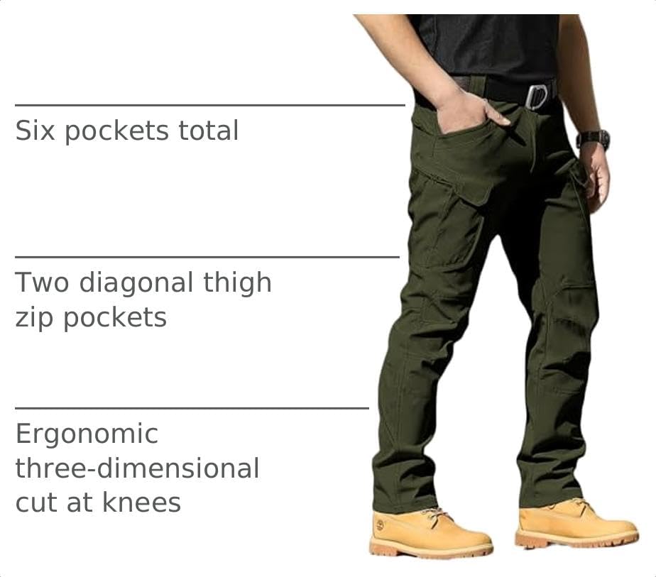 whox Men's Cargo Tactical Pants Work Hiking Trousers Waterproof Lightweight Elastic Waist for Travel with Pockets(No Belt)